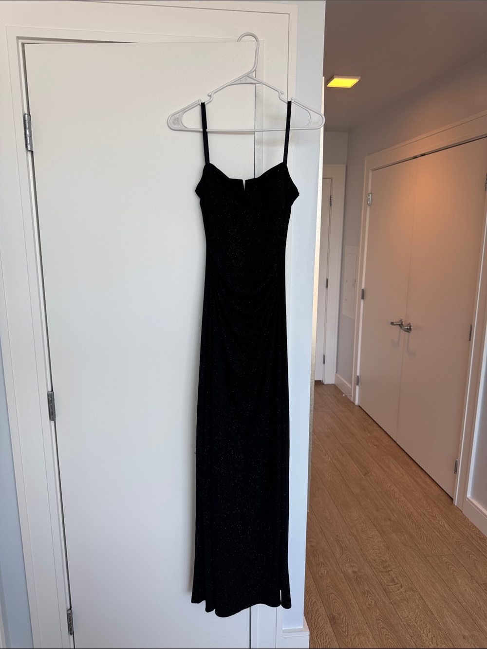 Black Sparkle Spaghetti-Strap Evening Dress